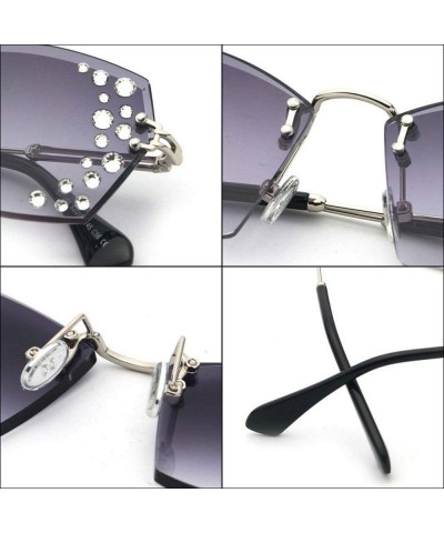 Square Small frame ladies square retro glasses transparent diamond metal sunglasses lens glasses with box - Blue - C818R37MQ5...