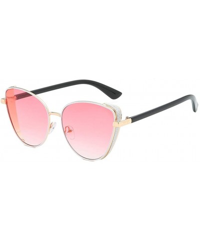 Cat Eye Women's Fashion Cat Eye Shade Sunglasses Integrated Stripe Vintage Glasses - Pink - C118UIU0T2O $18.51