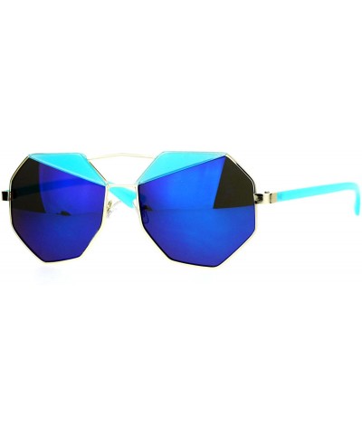 Square Octagon Shape Accent Top Sunglasses Womens Unique Fashion Eyewear - Gold Blue - C5187CCH5HT $10.09