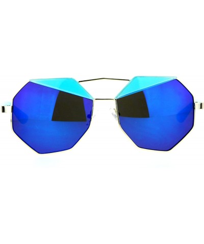 Square Octagon Shape Accent Top Sunglasses Womens Unique Fashion Eyewear - Gold Blue - C5187CCH5HT $10.09