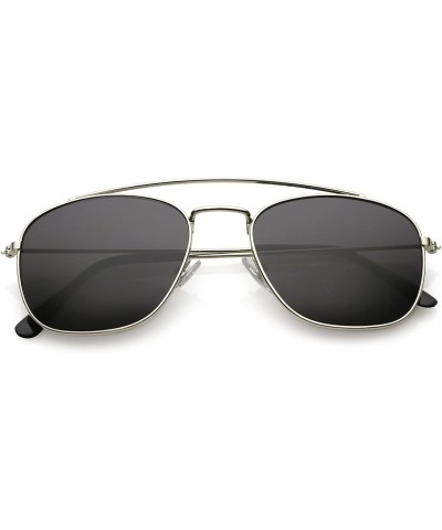 Aviator Classic Metal Curved Crossbar Square Lens Aviator Sunglasses 53mm - Silver / Smoke - CQ184WZ2RR6 $9.21