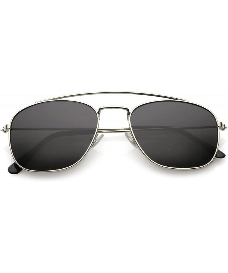 Aviator Classic Metal Curved Crossbar Square Lens Aviator Sunglasses 53mm - Silver / Smoke - CQ184WZ2RR6 $9.21