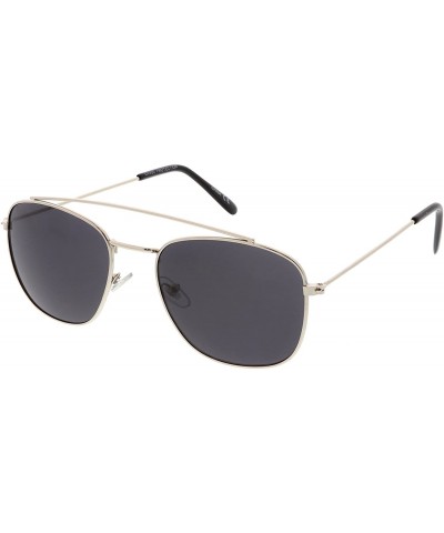 Aviator Classic Metal Curved Crossbar Square Lens Aviator Sunglasses 53mm - Silver / Smoke - CQ184WZ2RR6 $9.21