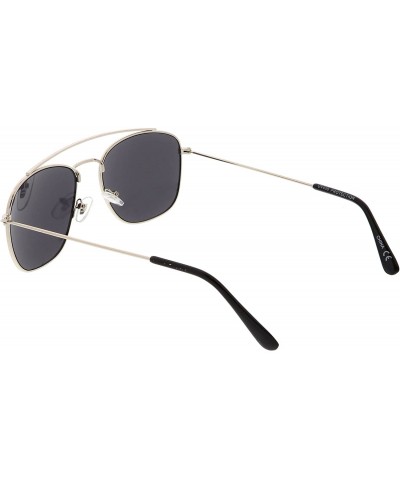 Aviator Classic Metal Curved Crossbar Square Lens Aviator Sunglasses 53mm - Silver / Smoke - CQ184WZ2RR6 $9.21