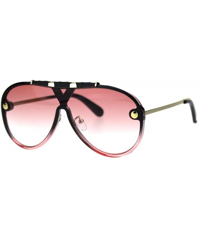 Sport Mens Mobster Flat Top Shield Racer Retro Sunglasses - Black Pink Smoke - CE18U45IU5M $31.43