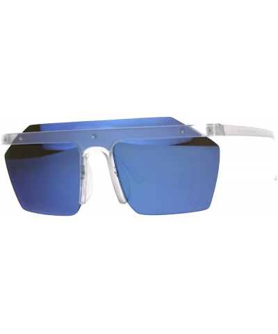 Square Mirrored Lens Sunglasses Minimal Flat Top Rim Square Exposed Lens Unisex - Frost (Blue Mirror) - CN180ZYALRY $21.02