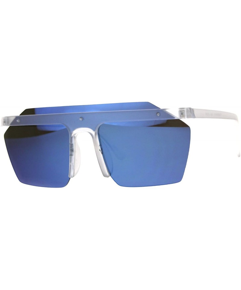 Square Mirrored Lens Sunglasses Minimal Flat Top Rim Square Exposed Lens Unisex - Frost (Blue Mirror) - CN180ZYALRY $9.53