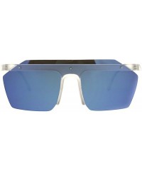 Square Mirrored Lens Sunglasses Minimal Flat Top Rim Square Exposed Lens Unisex - Frost (Blue Mirror) - CN180ZYALRY $9.53