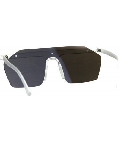 Square Mirrored Lens Sunglasses Minimal Flat Top Rim Square Exposed Lens Unisex - Frost (Blue Mirror) - CN180ZYALRY $9.53