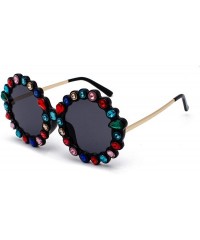 Oversized Women Big Rhinestone Sunglasses Oversized Round Flower Shape - Black- Colorful Rhinestone - CM18STCEYR4 $18.12