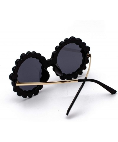 Oversized Women Big Rhinestone Sunglasses Oversized Round Flower Shape - Black- Colorful Rhinestone - CM18STCEYR4 $18.12