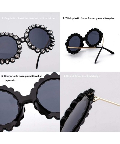 Oversized Women Big Rhinestone Sunglasses Oversized Round Flower Shape - Black- Colorful Rhinestone - CM18STCEYR4 $18.12