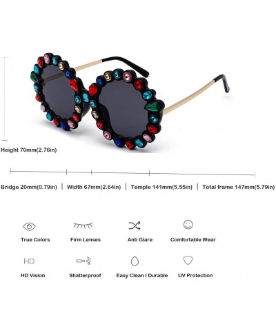 Oversized Women Big Rhinestone Sunglasses Oversized Round Flower Shape - Black- Colorful Rhinestone - CM18STCEYR4 $18.12