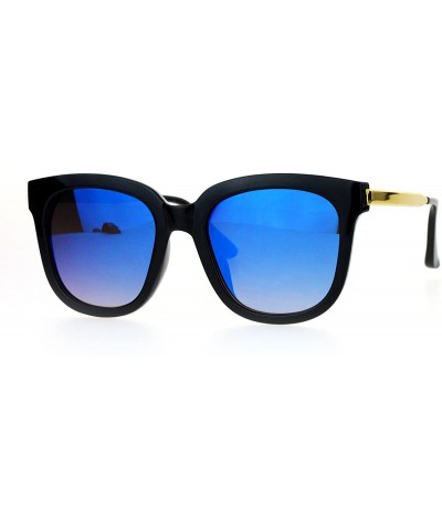 Wayfarer Womens Mirrored Mirror Lens Horn Rim Horned Metal Arm Sunglasses - Black Blue - CS12FLPHVIJ $24.03