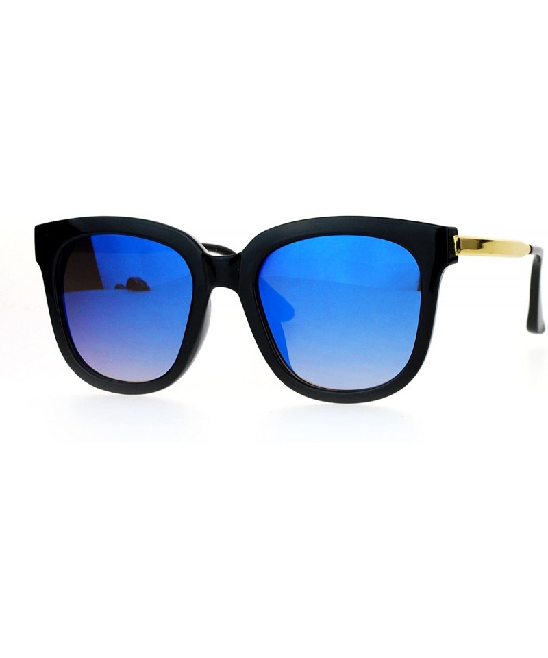 Wayfarer Womens Mirrored Mirror Lens Horn Rim Horned Metal Arm Sunglasses - Black Blue - CS12FLPHVIJ $13.60