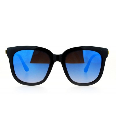 Wayfarer Womens Mirrored Mirror Lens Horn Rim Horned Metal Arm Sunglasses - Black Blue - CS12FLPHVIJ $13.60