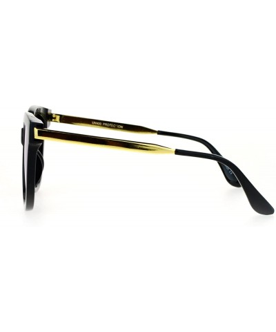 Wayfarer Womens Mirrored Mirror Lens Horn Rim Horned Metal Arm Sunglasses - Black Blue - CS12FLPHVIJ $13.60