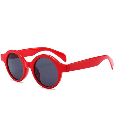Oversized Retro Small Round Sunglasses Women Men Fashion Vintage Sun Glasses Black White Leopard Red Sunglass UV400 - Red - C...