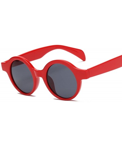 Oversized Retro Small Round Sunglasses Women Men Fashion Vintage Sun Glasses Black White Leopard Red Sunglass UV400 - Red - C...