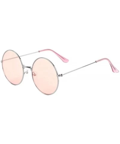 Round Light Color Lens Temple Ear Retro Round Sunglasses - Pink - CH1900LWAIL $25.78