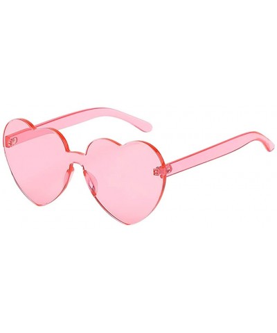 Rectangular Heart Shaped Rimless Sunglasses Transparent Candy Color Frameless Glasses - Pink - C7190O6IRAY $15.87