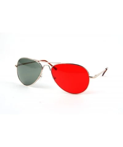 Aviator Metal Classic Aviator Color Lens Sunglasses Large Size P482 - Gold-green Red Lens - CA11C2WYCE1 $20.42