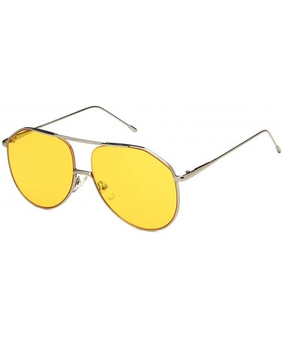 Oval Unisex Sunglasses Retro Silver Yellow Drive Holiday Oval Non-Polarized UV400 - Silver Yellow - CG18REA2HSO $19.10