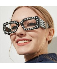 Square Oversized Luxury Bling Sunglasses Women Square Fashion Outdoor Travel Eyewear - Black Frame Clear Lens - CV198CNG0WK $...