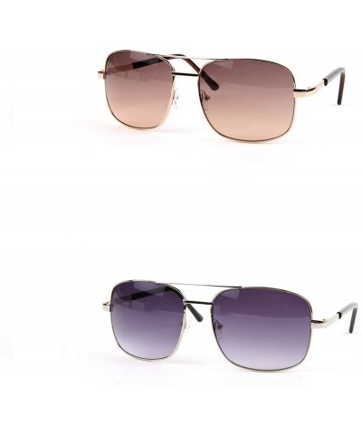 Aviator Classic Square Aviator Sunglasses P486 - 2 Pcs Gold-brown & Silver-gradientsmoke - CT11WSY8FJ1 $22.03