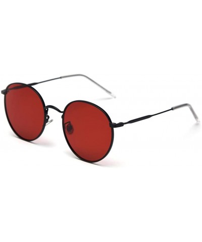 Round Metal Round Sunglasses Women Polarized Retro Sun Glasses for Men Driving Eyewear - Black With Red - CV18X4RDMGL $28.06