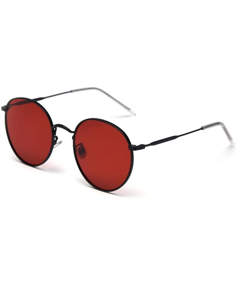 Round Metal Round Sunglasses Women Polarized Retro Sun Glasses for Men Driving Eyewear - Black With Red - CV18X4RDMGL $17.86