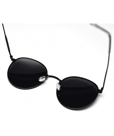 Round Metal Round Sunglasses Women Polarized Retro Sun Glasses for Men Driving Eyewear - Black With Red - CV18X4RDMGL $17.86