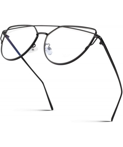 Oversized Cat Eye Mirrored Flat Lenses Polarized Metal Frame Women Sunglasses SR004 - Black Frame Transparent Lens - C418N6O7...