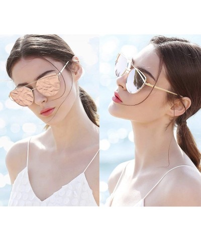 Oversized Cat Eye Mirrored Flat Lenses Polarized Metal Frame Women Sunglasses SR004 - Black Frame Transparent Lens - C418N6O7...