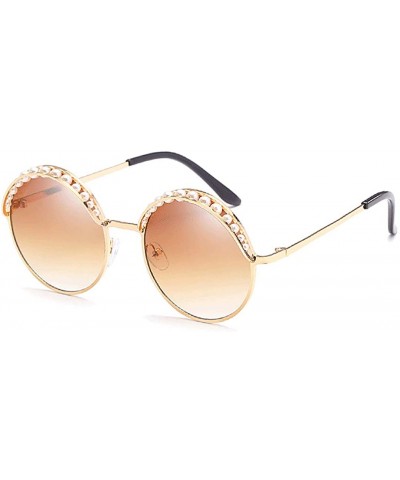 Round Fashion Round Metal Frame Sparkling Crystal Sunglasses UV Protection Eyewear Oversized - Tea - CY198G3X60R $27.55