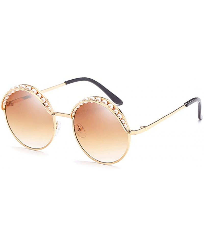 Round Fashion Round Metal Frame Sparkling Crystal Sunglasses UV Protection Eyewear Oversized - Tea - CY198G3X60R $11.24