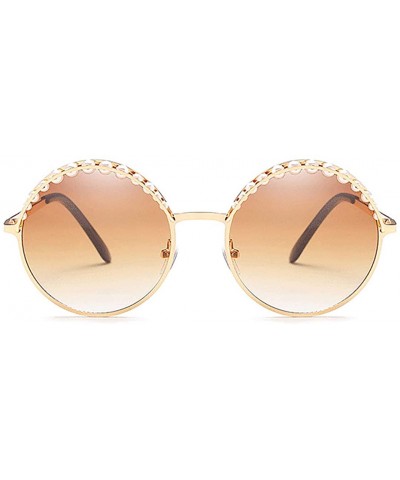 Round Fashion Round Metal Frame Sparkling Crystal Sunglasses UV Protection Eyewear Oversized - Tea - CY198G3X60R $11.24