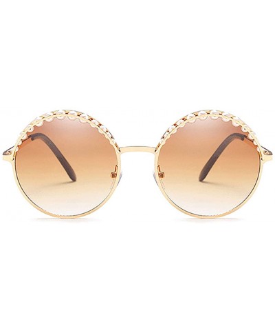 Round Fashion Round Metal Frame Sparkling Crystal Sunglasses UV Protection Eyewear Oversized - Tea - CY198G3X60R $11.24