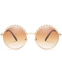 Round Fashion Round Metal Frame Sparkling Crystal Sunglasses UV Protection Eyewear Oversized - Tea - CY198G3X60R $11.24