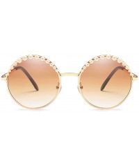 Round Fashion Round Metal Frame Sparkling Crystal Sunglasses UV Protection Eyewear Oversized - Tea - CY198G3X60R $11.24