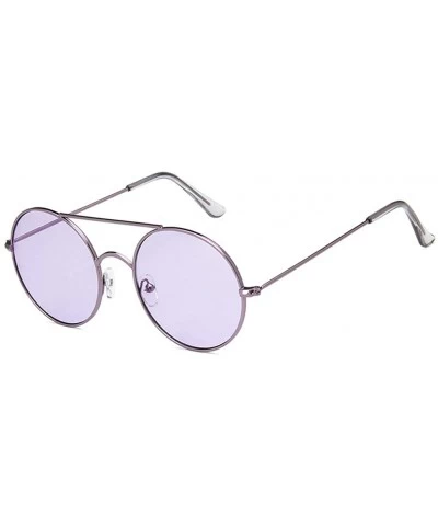 Round Unisex Sunglasses Retro Gold Brown Drive Holiday Round Non-Polarized UV400 - Purple - CA18RKH28SH $9.04