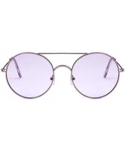 Round Unisex Sunglasses Retro Gold Brown Drive Holiday Round Non-Polarized UV400 - Purple - CA18RKH28SH $9.04