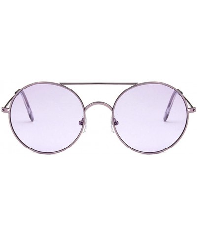 Round Unisex Sunglasses Retro Gold Brown Drive Holiday Round Non-Polarized UV400 - Purple - CA18RKH28SH $9.04