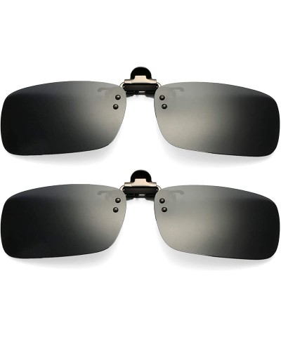 Oversized Polarized Clip on Sunglasses Unisex Frameless Rectangle Lens (2-Pack) - Black + Black - CR18ET7ELUY $27.78