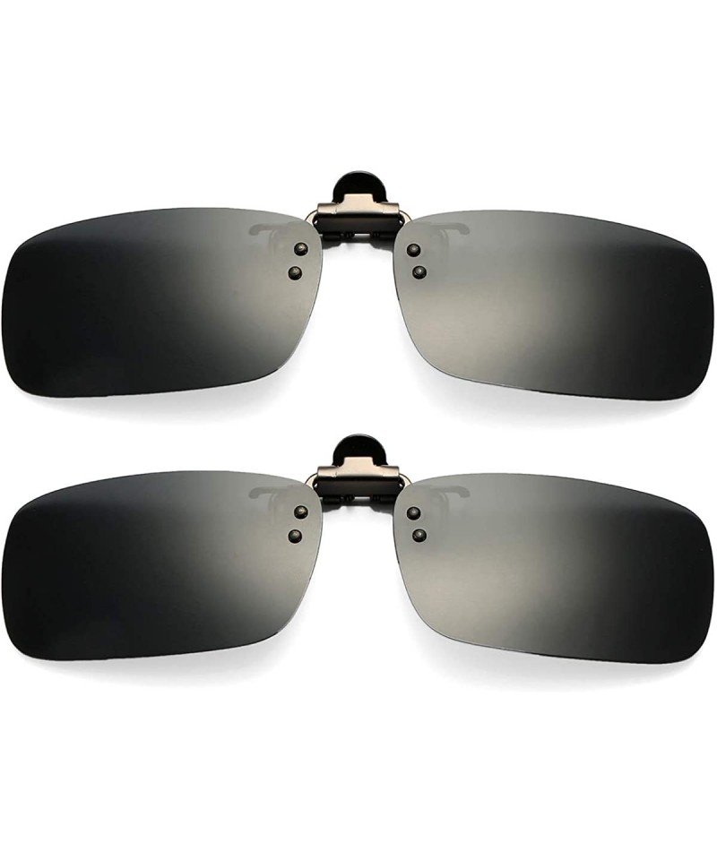 Oversized Polarized Clip on Sunglasses Unisex Frameless Rectangle Lens (2-Pack) - Black + Black - CR18ET7ELUY $13.52