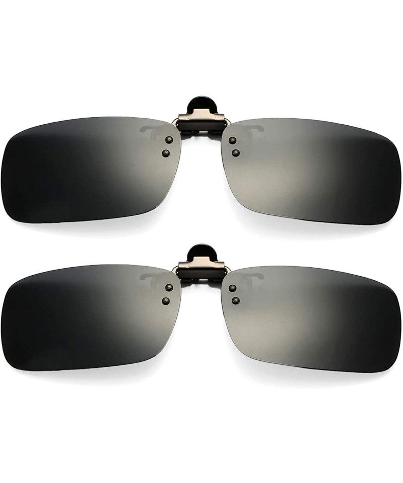 Oversized Polarized Clip on Sunglasses Unisex Frameless Rectangle Lens (2-Pack) - Black + Black - CR18ET7ELUY $27.05