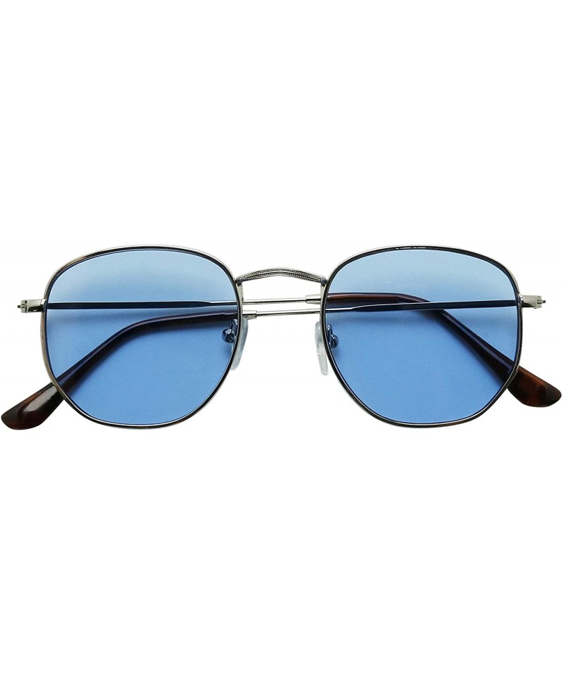 Round Super Flat Lens Hexagon Sunglasses Small Metal Wire Frame Colorful Tint Retro 90's Geometric Semi Square Shades - CO18X...