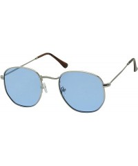 Round Super Flat Lens Hexagon Sunglasses Small Metal Wire Frame Colorful Tint Retro 90's Geometric Semi Square Shades - CO18X...