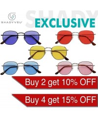 Round Super Flat Lens Hexagon Sunglasses Small Metal Wire Frame Colorful Tint Retro 90's Geometric Semi Square Shades - CO18X...