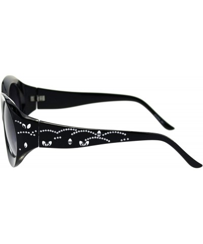 Square Womens Foliage Bling Foil Engraving Thick Plastic Oval Sunglasses - Black Smoke - CX18SYNLCKH $10.98